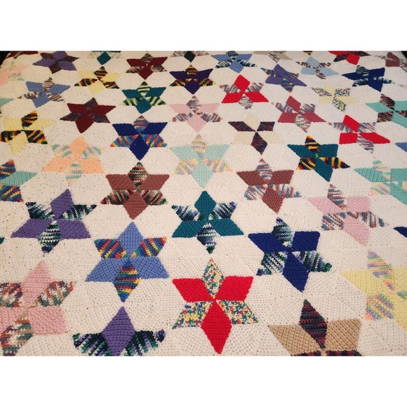 Handmade Crochet Afghan Blanket KING Granny Cottage Heirloom Farmhouse Decor - Picture 4 of 16